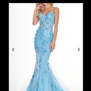 Rachel Allan 70278 Size 6 Sky Blue Floral Formal Dress